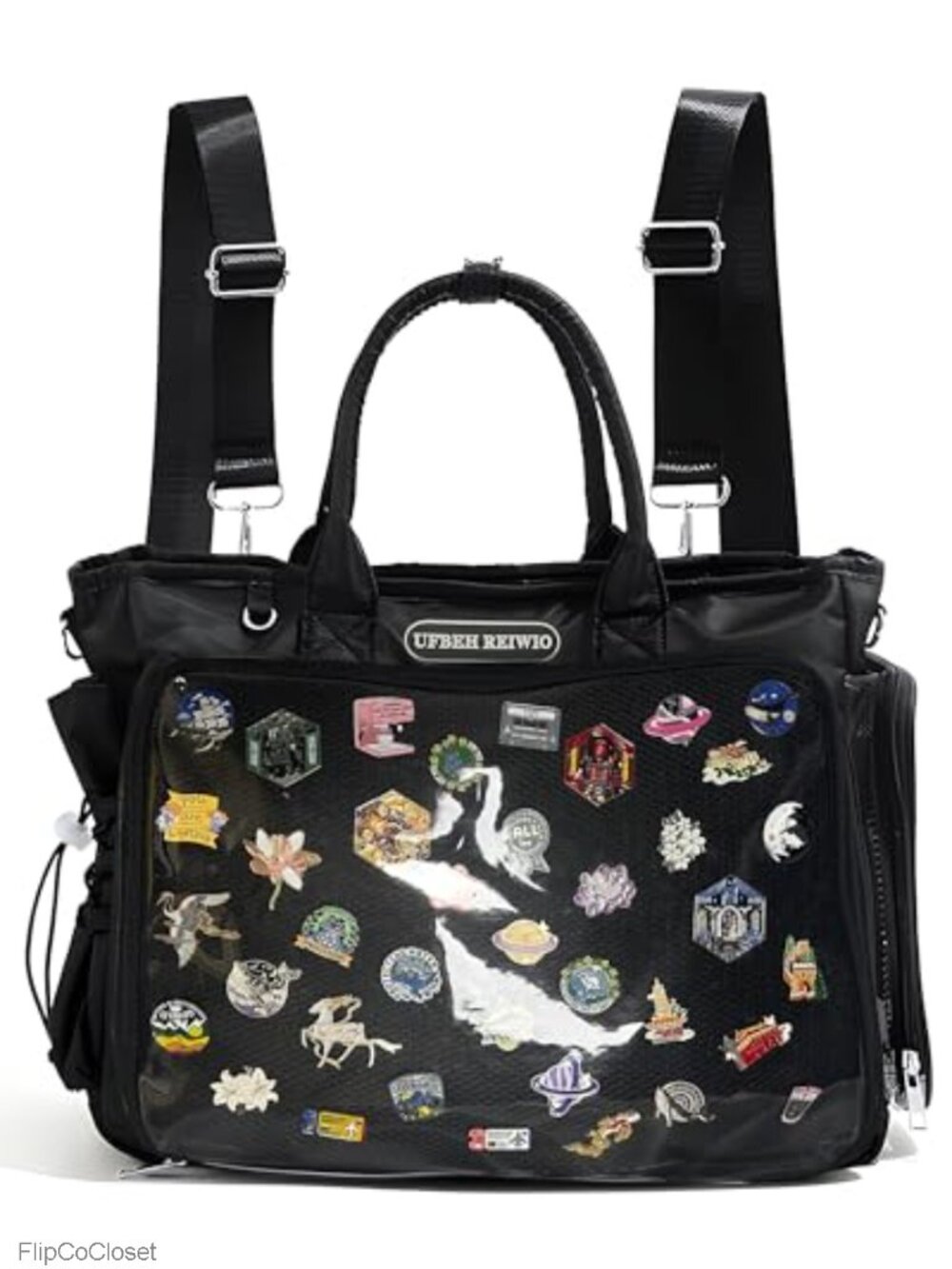 Large Ita Backpack Crossbody Tote Bag Clear Window Pin Display